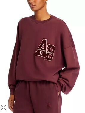 Anine Bing Miles Oversized Lettermen Sweatshirt Burgundy Crewneck Pullover